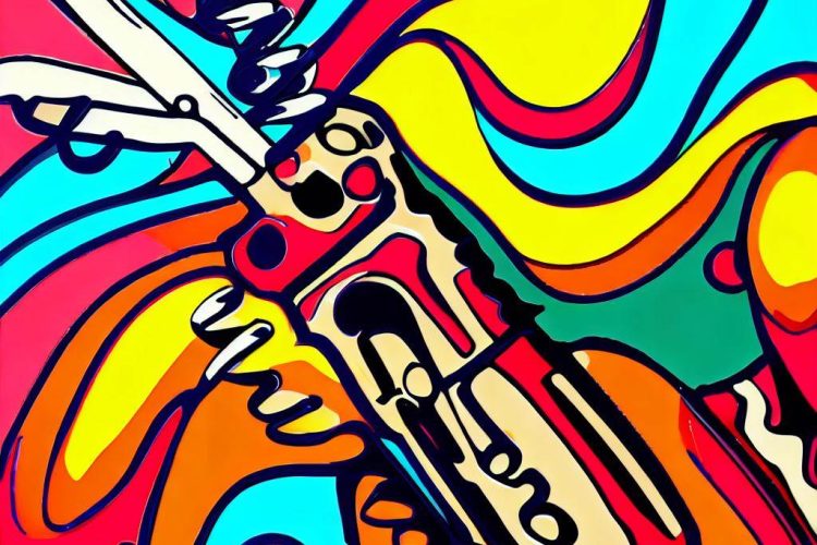A colorful drawing of a Swiss Army Knife