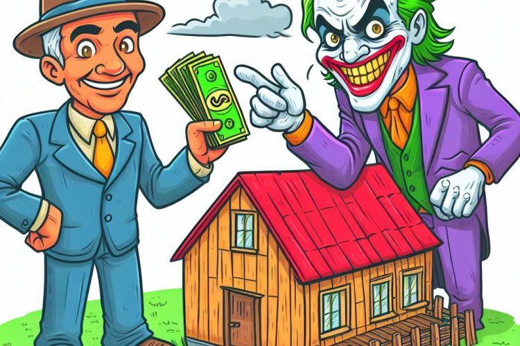 A salesman selling a farm to the Joker
